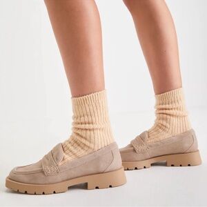 Dolce Vita Leather Lug Penny Loafers- Elias Suede 8.5 Chunky